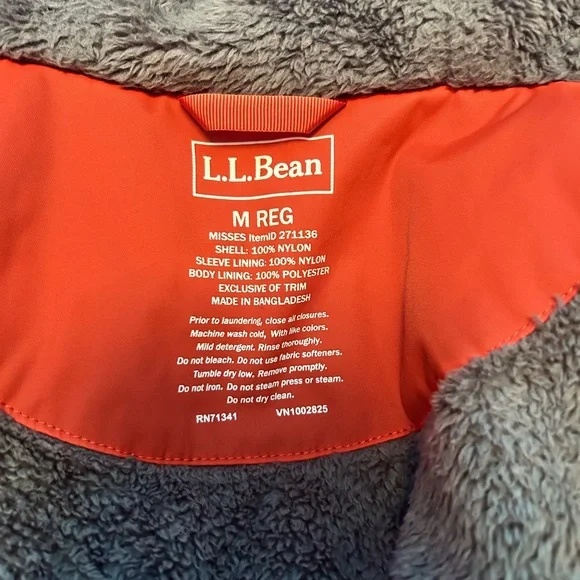 New L.L. Bean Orange Water Proof Jacket with Plush Interior - Picture 4 of 12